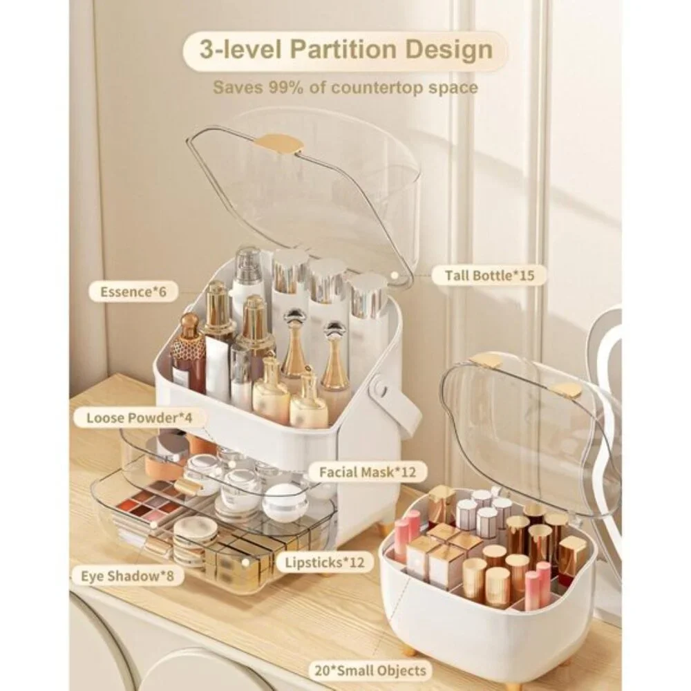 Rose Gold Makeup Organizer, Skincare & Cosmetic Storage for Vanity & Countertop